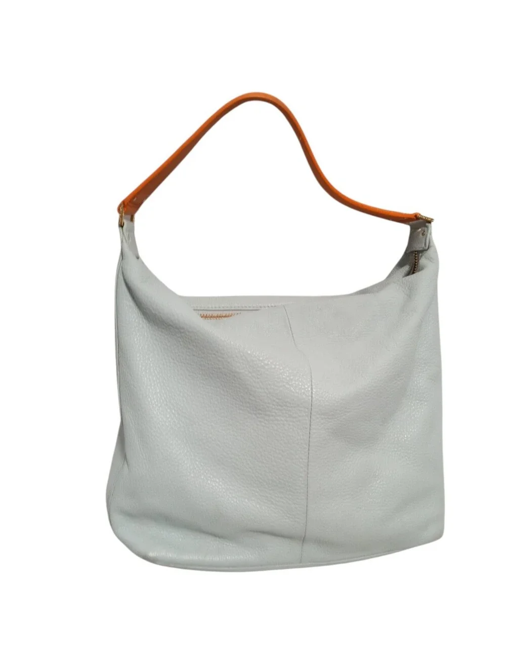 Tory Burch Powder Blue Leather Hobo Bag Orange Trim Logo Lock Shoulder